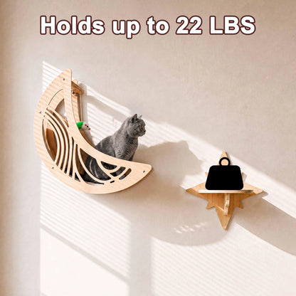 Moon & Star Cat Wall Shelves, Modern Wooden Cat Furniture with Decorative Cutouts, Space-Saving Cat Climbing System & Floating Perch for Indoor Cats