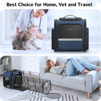 Pawtners Expandable Cat Backpack with Tunnel, Buckle, Ergonomic Design, Anti-Scratch Material, 43"L X 12.6"W X 15"H for Easy Outdoor Travel & Adventure