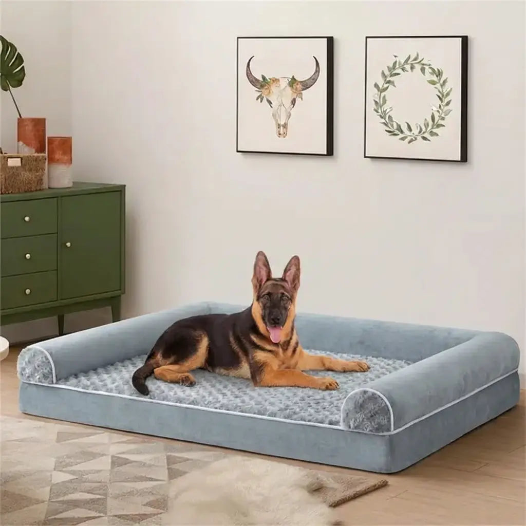 BFPETHOME Orthopedic Memory Foam Dog Bed - 42X30X6.5In Plush Beds with High-Density Egg-Crate Foam, Snap-On Fleece Cover, Certipur-Us Certified, Animal-Safe, Durable, Water-Resistant Washable, Non-Skid Bottom for Senior Dogs over 80 Lbs, Joint Relief