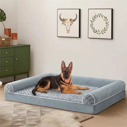 BFPETHOME Orthopedic Memory Foam Dog Bed - 42X30X6.5In Plush Beds with High-Density Egg-Crate Foam, Snap-On Fleece Cover, Certipur-Us Certified, Animal-Safe, Durable, Water-Resistant Washable, Non-Skid Bottom for Senior Dogs over 80 Lbs, Joint Relief
