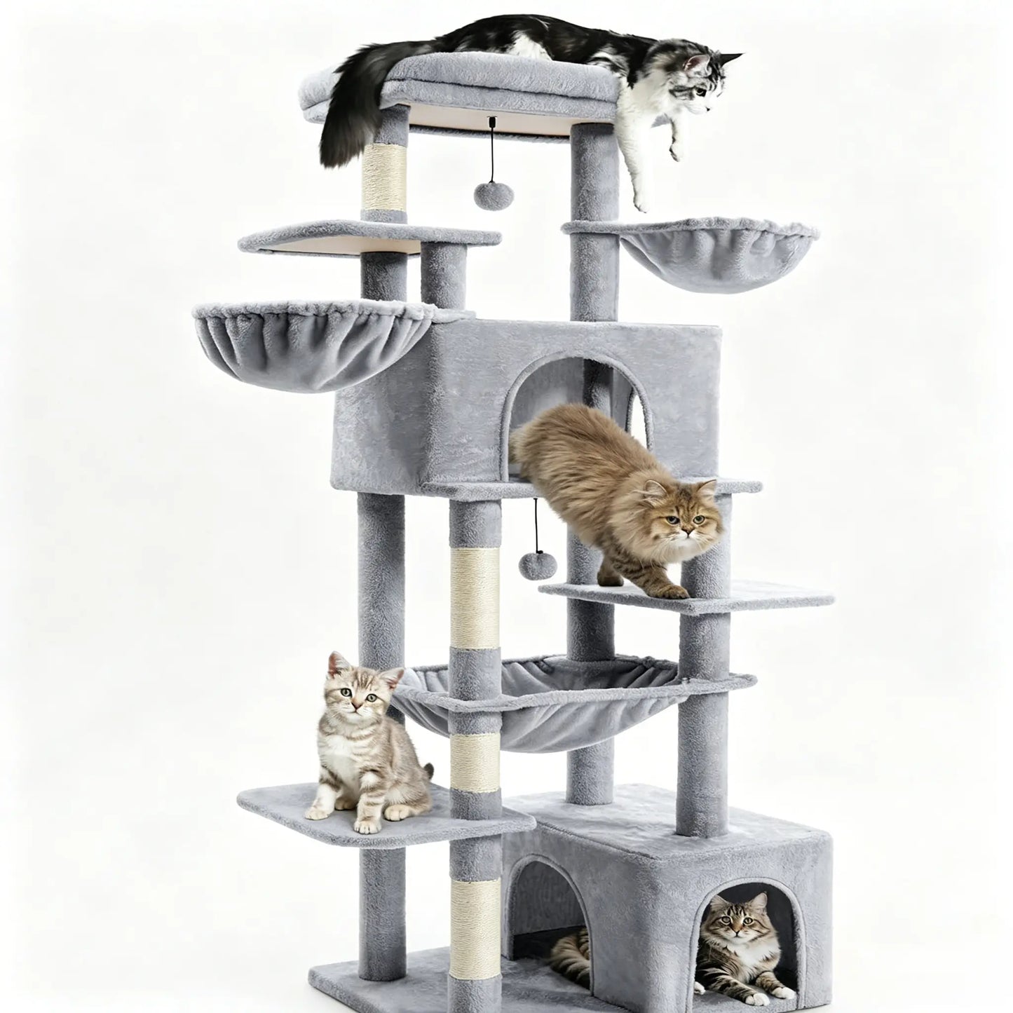 Large Multi-Level Cat Tree Tower - Indoor Pet Activity Center with Sisal Scratching Posts, Cozy Condo, Soft Hammocks, and Perches for Multiple Felines