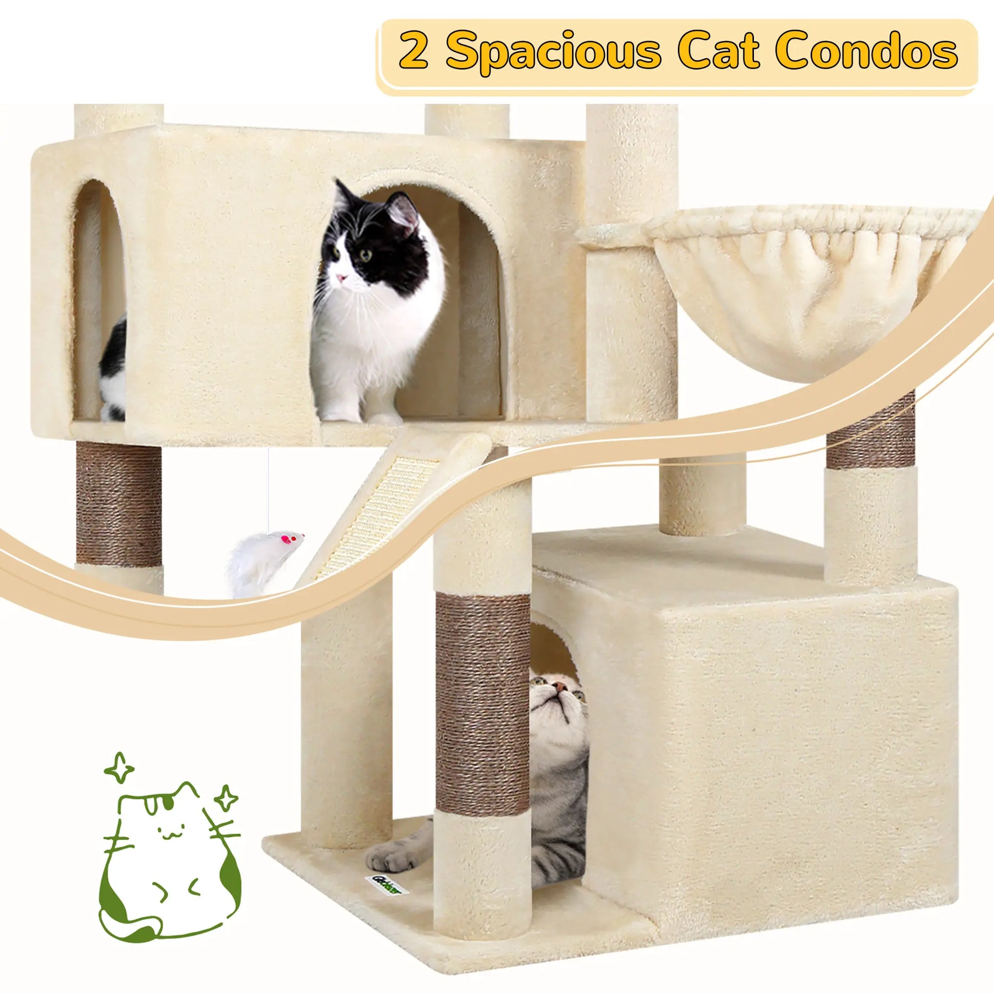 DESKAT 69 Inch Heavy Duty Cat Tower with 2 Large Condos, Dual Hanging Baskets & 2 Oversized Perches — Multi-Level Cat Tree for Big Cats