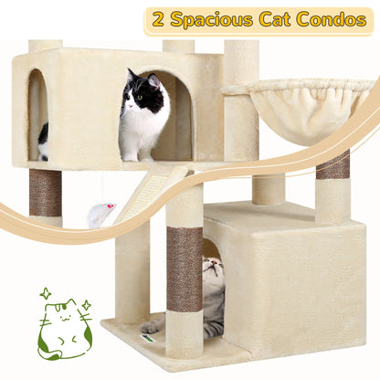 DESKAT 69 Inch Heavy Duty Cat Tower with 2 Large Condos, Dual Hanging Baskets & 2 Oversized Perches — Multi-Level Cat Tree for Big Cats