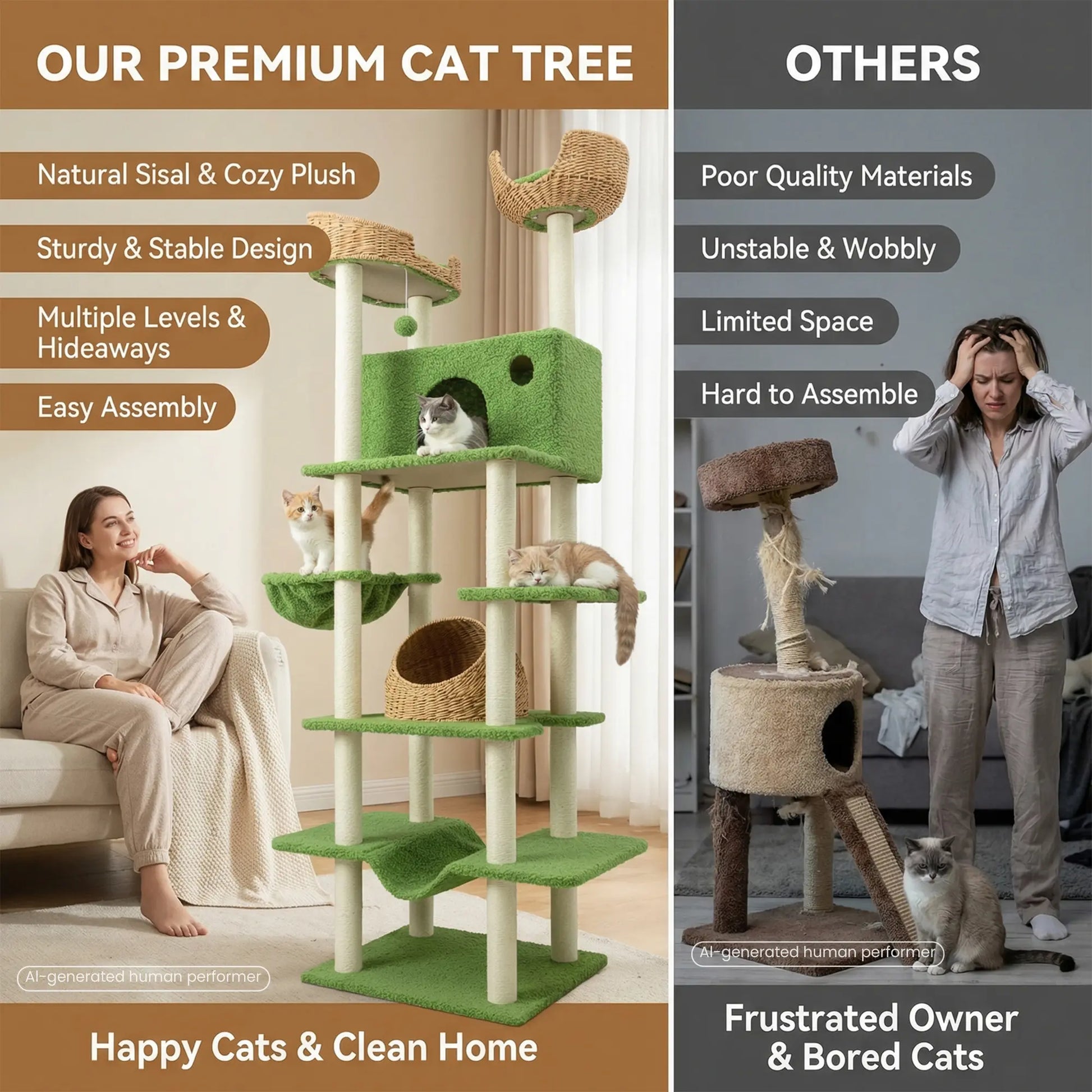 MUTICOR 57/74/81-Inch Cat Tree Tower with Wicker Baskets & Plush Lamb Wool Perches #Tiktokshopdealsforyoudays#Dealsforyoudays#Summervibes#Summergarden