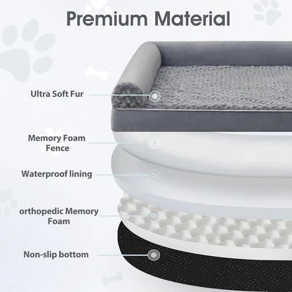 BFPETHOME Orthopedic Memory Foam Dog Bed - 42X30X6.5In Plush Beds with High-Density Egg-Crate Foam, Snap-On Fleece Cover, Certipur-Us Certified, Animal-Safe, Durable, Water-Resistant Washable, Non-Skid Bottom for Senior Dogs over 80 Lbs, Joint Relief