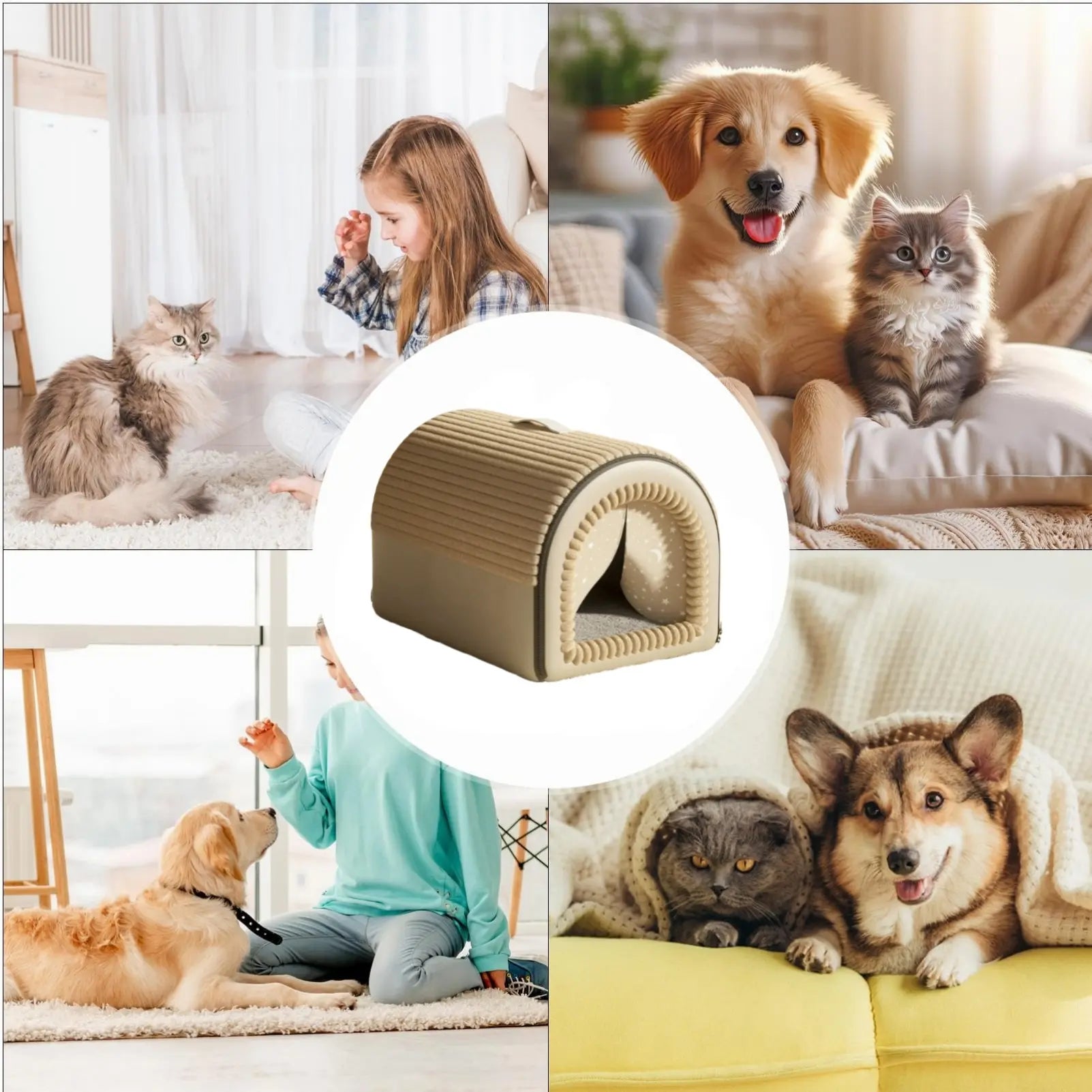 Classic Fabric Dog Bed - Detachable Shelter, Soft Machine Washable Tent Design, Compact & Portable Lightweight Indoor Hideaway for Small Dogs, Bedroom & Living Room Use