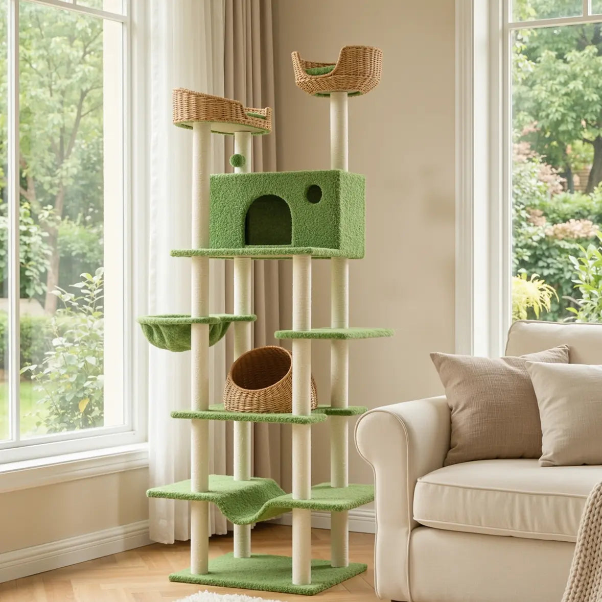 MUTICOR 57/74/81-Inch Cat Tree Tower with Wicker Baskets & Plush Lamb Wool Perches #Tiktokshopdealsforyoudays#Dealsforyoudays#Summervibes#Summergarden