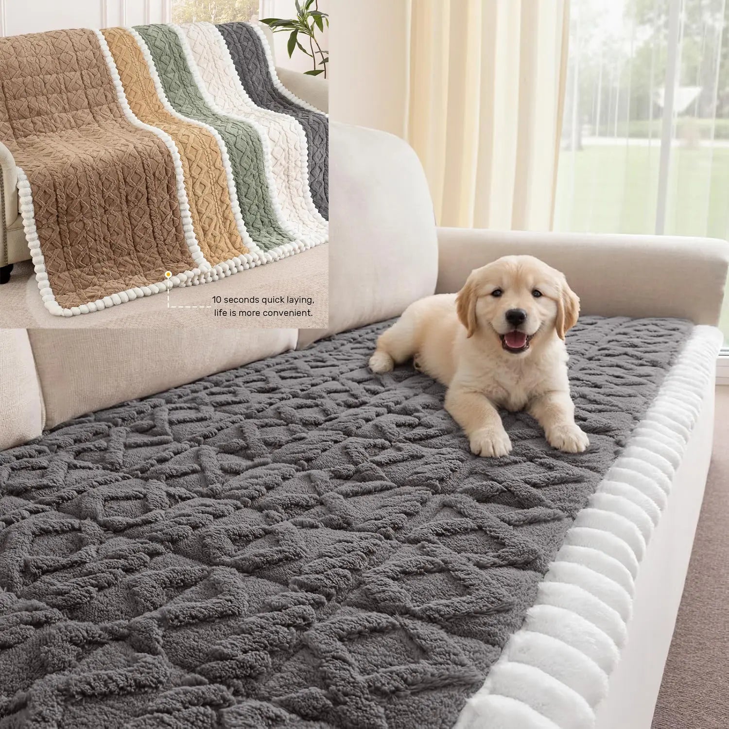 Inovaday Couch Cover for Sofa, Washable Non Slip Sofa Covers for 3 Cushion Couch Pet Friendly Fuzzy Durable Sofa Protector&Bed Mat for Dogs