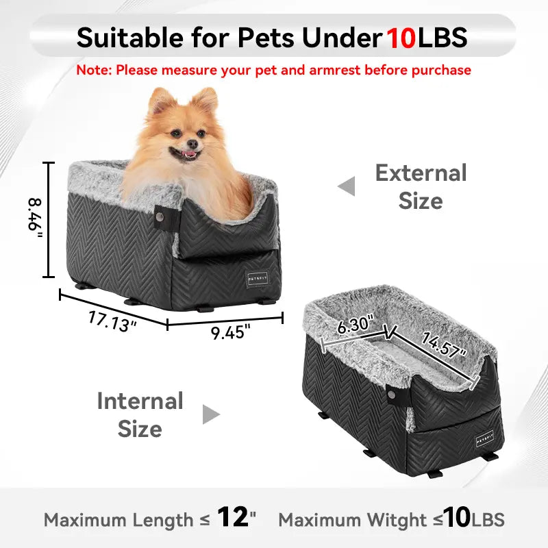 PETSFIT Center Console Dog Car Seat with Safe Protection Hooks, Pet Car Seat with Upgraded Safety Tethers, Washable Cushion, Console Dog Car Seats for Small Dogs up to 10 Lbs (Grey)