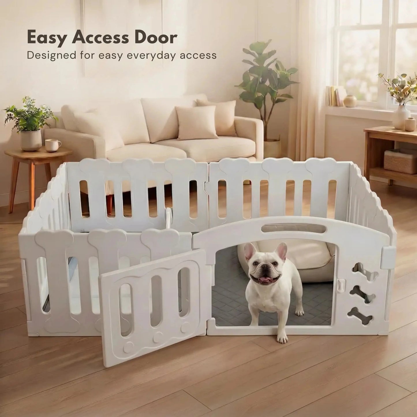 Dog Playpen with Divider & Washable Floor Pad, 6-Panel Indoor Puppy Playpen for Small Dogs & Puppies, 24" Tall Premium HDPE Panels, 61"X30"X24", Tool-Free Setup (White)