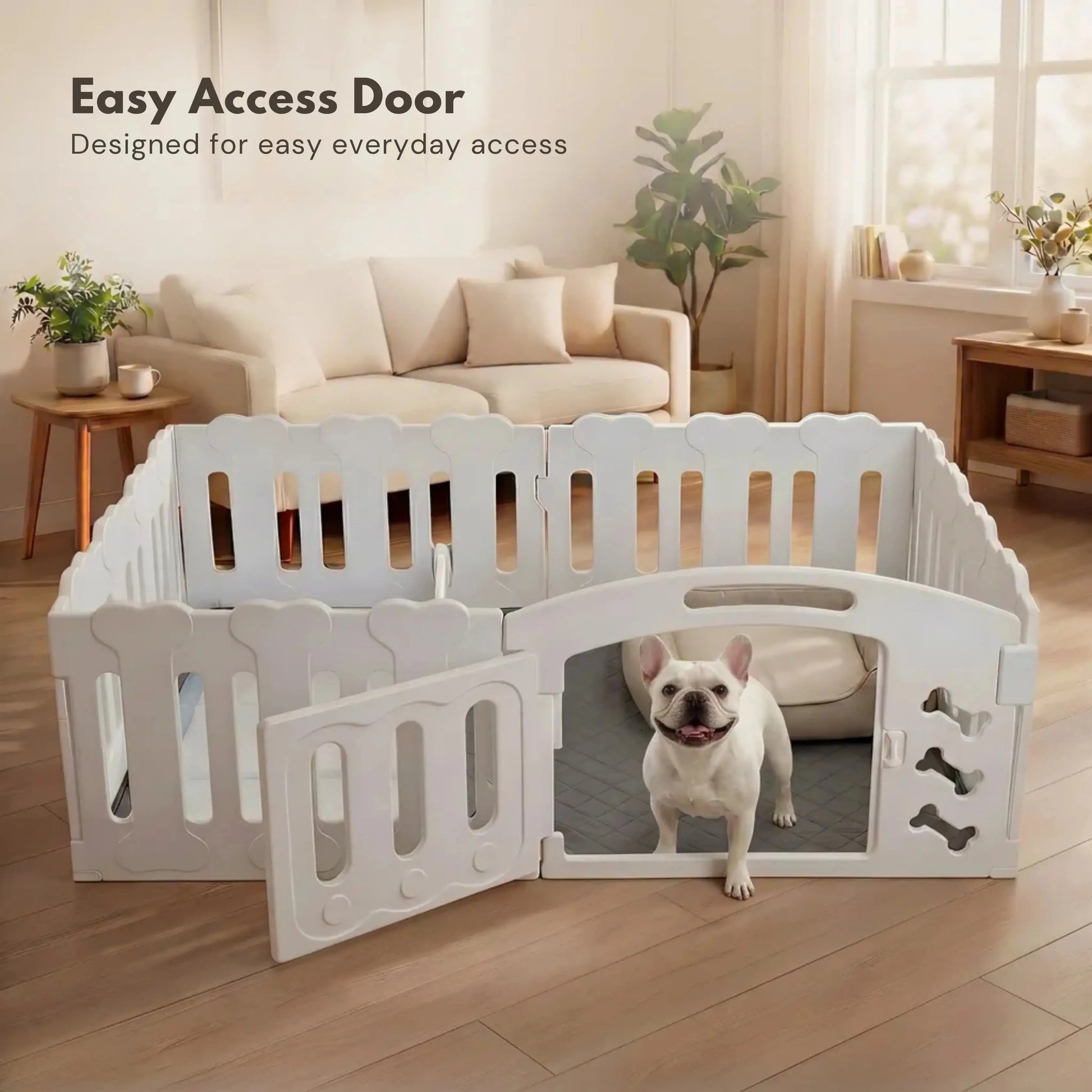 Dog Playpen with Divider & Washable Floor Pad, 6-Panel Indoor Puppy Playpen for Small Dogs & Puppies, 24" Tall Premium HDPE Panels, 61"X30"X24", Tool-Free Setup (White)