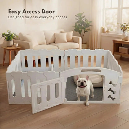 Dog Playpen with Divider & Washable Floor Pad, 6-Panel Indoor Puppy Playpen for Small Dogs & Puppies, 24" Tall Premium HDPE Panels, 61"X30"X24", Tool-Free Setup (White)