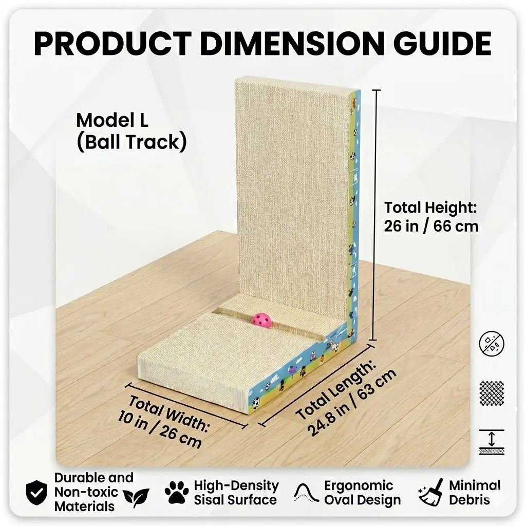【Dealsforyoudays】Vertical L-Shaped Cat Scratcher Couch Furniture Protector, Upgraded Sturdy Cardboard Cat Scratching Pad, High-Density Hardened Plant Fiber Cat Ramp with Bell Toy Ball for Wall Corner