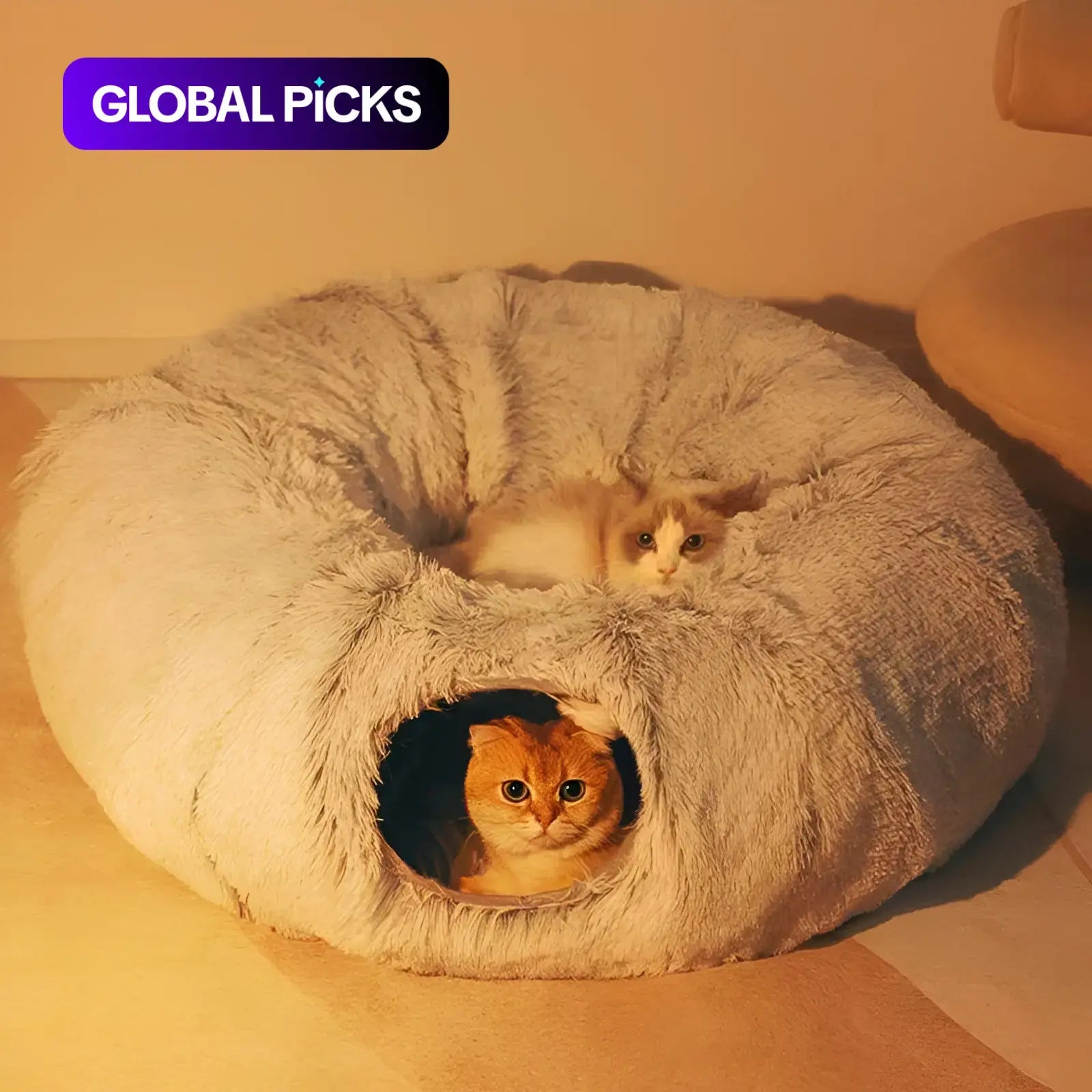 Winter Warm Pet Bed, Cozy Kitten Condo, 2-In-1 Foldable Cat Kittens Tunnel & Bed, Warm Plush Cat Bed with Hanging Ball & Tunnel Buckle, Pet Supplies for Indoor & Outdoor Use #GLOBAL PICKS