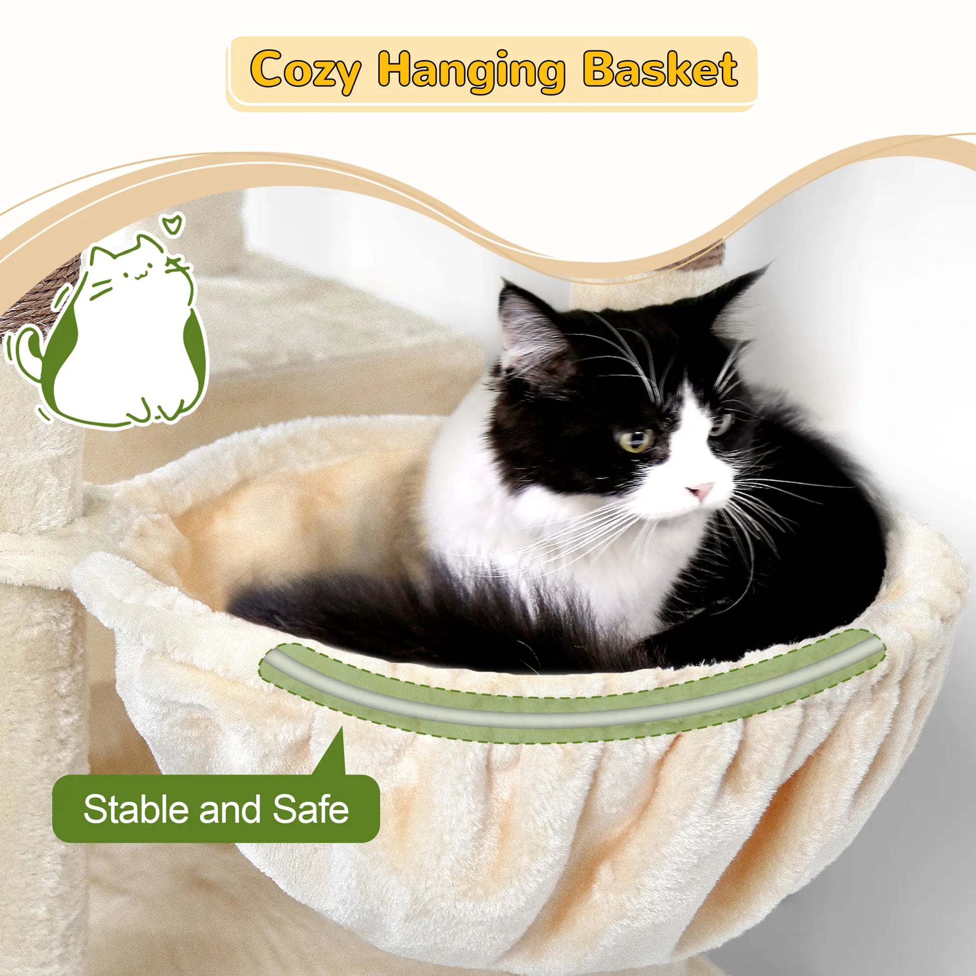 DESKAT 69 Inch Heavy Duty Cat Tower with 2 Large Condos, Dual Hanging Baskets & 2 Oversized Perches — Multi-Level Cat Tree for Big Cats