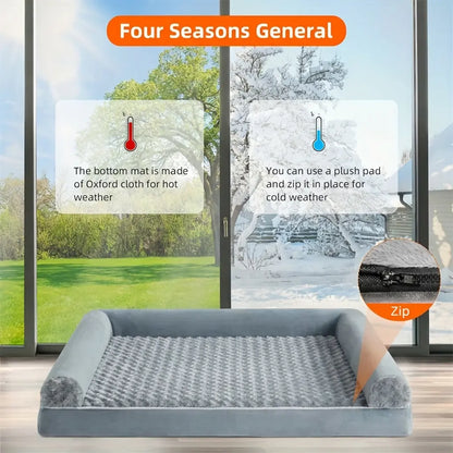 BFPETHOME Orthopedic Memory Foam Dog Bed - 42X30X6.5In Plush Beds with High-Density Egg-Crate Foam, Snap-On Fleece Cover, Certipur-Us Certified, Animal-Safe, Durable, Water-Resistant Washable, Non-Skid Bottom for Senior Dogs over 80 Lbs, Joint Relief