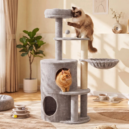 NAVINE 70.9 Inches Multi-Level Big Cat Tree, Multi-Level Cat Tower for Indoor Cats, Cat Trees and Towers for Large Cats with Sisal Scratching Posts/Cat Hanging Basket&Cat Hair Brush/Big Cat Condo/Plush Perch