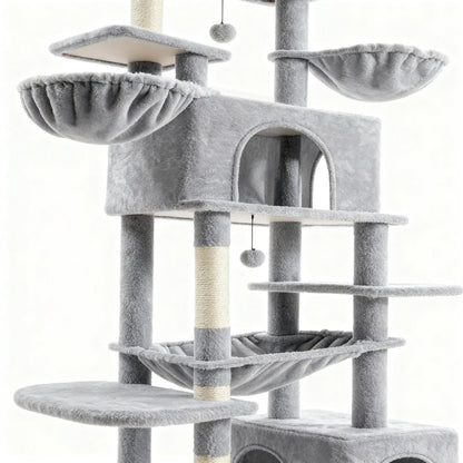 Large Multi-Level Cat Tree Tower - Indoor Pet Activity Center with Sisal Scratching Posts, Cozy Condo, Soft Hammocks, and Perches for Multiple Felines