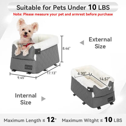 PETSFIT Center Console Dog Car Seat with Safe Protection Hooks, Pet Car Seat with Upgraded Safety Tethers, Washable Cushion, Console Dog Car Seats for Small Dogs up to 10 Lbs (Grey)