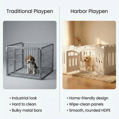 Dog Playpen with Divider & Washable Floor Pad, 6-Panel Indoor Puppy Playpen for Small Dogs & Puppies, 24" Tall Premium HDPE Panels, 61"X30"X24", Tool-Free Setup (White)