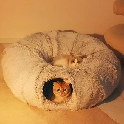 Winter Warm Pet Bed, Cozy Kitten Condo, 2-In-1 Foldable Cat Kittens Tunnel & Bed, Warm Plush Cat Bed with Hanging Ball & Tunnel Buckle, Pet Supplies for Indoor & Outdoor Use #GLOBAL PICKS