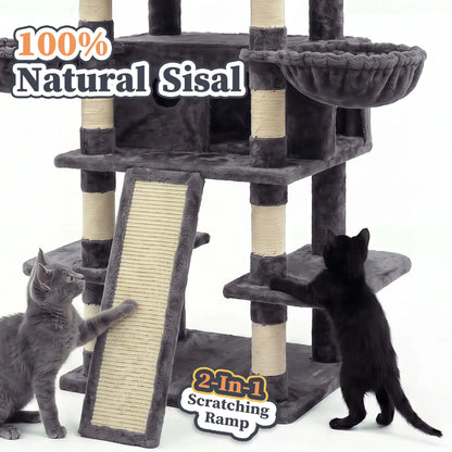 NAVINE 70.9 Inches Multi-Level Big Cat Tree, Multi-Level Cat Tower for Indoor Cats, Cat Trees and Towers for Large Cats with Sisal Scratching Posts/Cat Hanging Basket&Cat Hair Brush/Big Cat Condo/Plush Perch