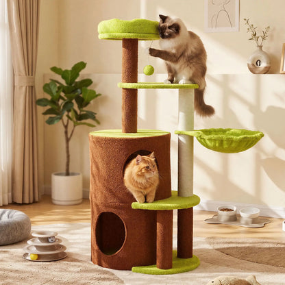 NAVINE 70.9 Inches Multi-Level Big Cat Tree, Multi-Level Cat Tower for Indoor Cats, Cat Trees and Towers for Large Cats with Sisal Scratching Posts/Cat Hanging Basket&Cat Hair Brush/Big Cat Condo/Plush Perch