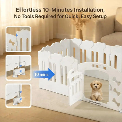 Dog Playpen with Divider & Washable Floor Pad, 6-Panel Indoor Puppy Playpen for Small Dogs & Puppies, 24" Tall Premium HDPE Panels, 61"X30"X24", Tool-Free Setup (White)