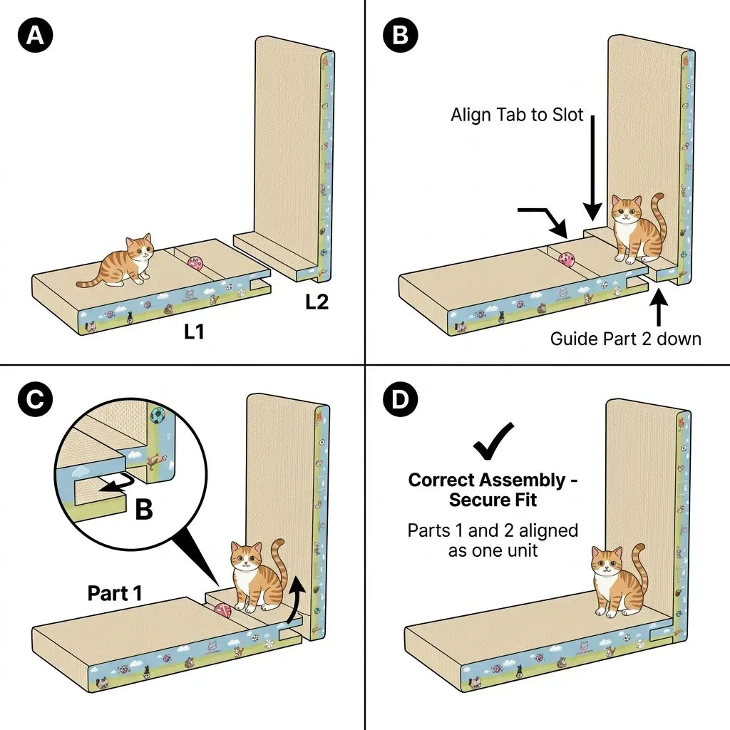 【Dealsforyoudays】Vertical L-Shaped Cat Scratcher Couch Furniture Protector, Upgraded Sturdy Cardboard Cat Scratching Pad, High-Density Hardened Plant Fiber Cat Ramp with Bell Toy Ball for Wall Corner