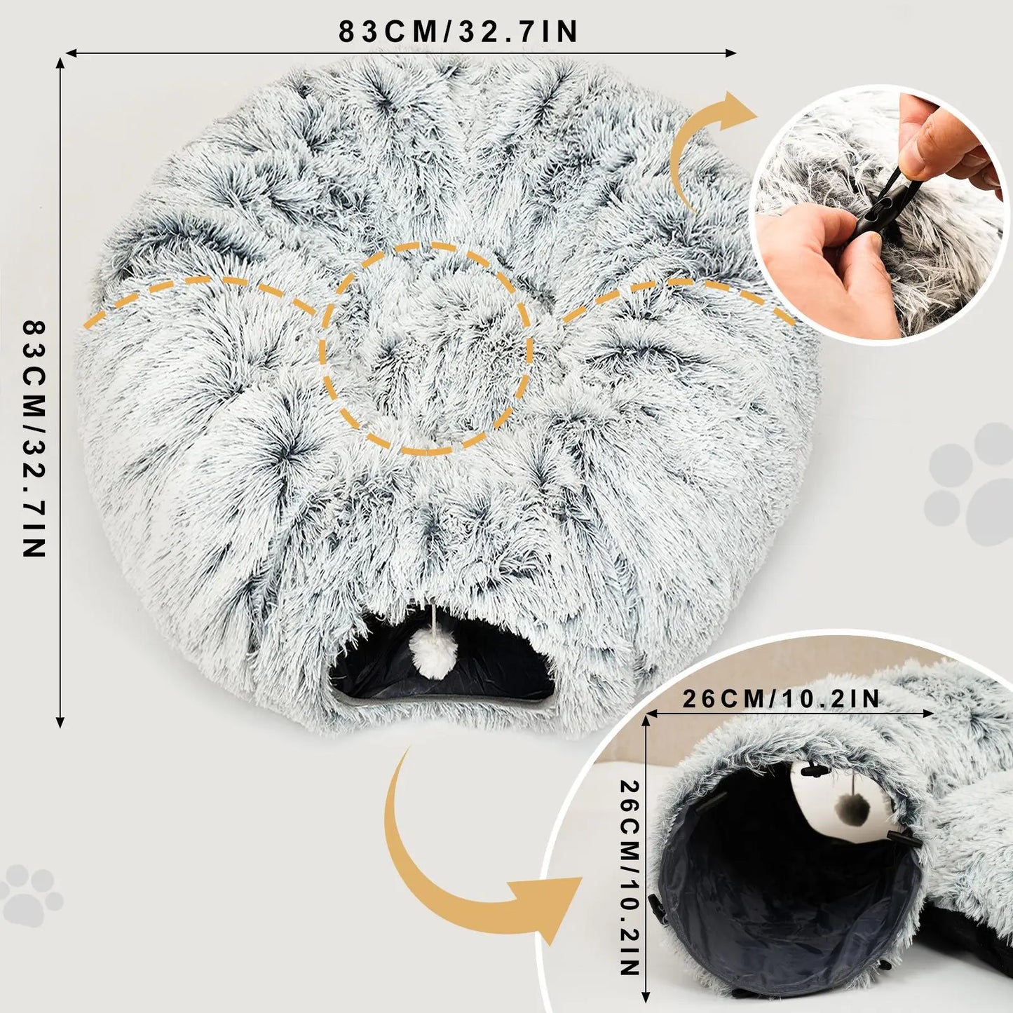 Winter Warm Pet Bed, Cozy Kitten Condo, 2-In-1 Foldable Cat Kittens Tunnel & Bed, Warm Plush Cat Bed with Hanging Ball & Tunnel Buckle, Pet Supplies for Indoor & Outdoor Use #GLOBAL PICKS
