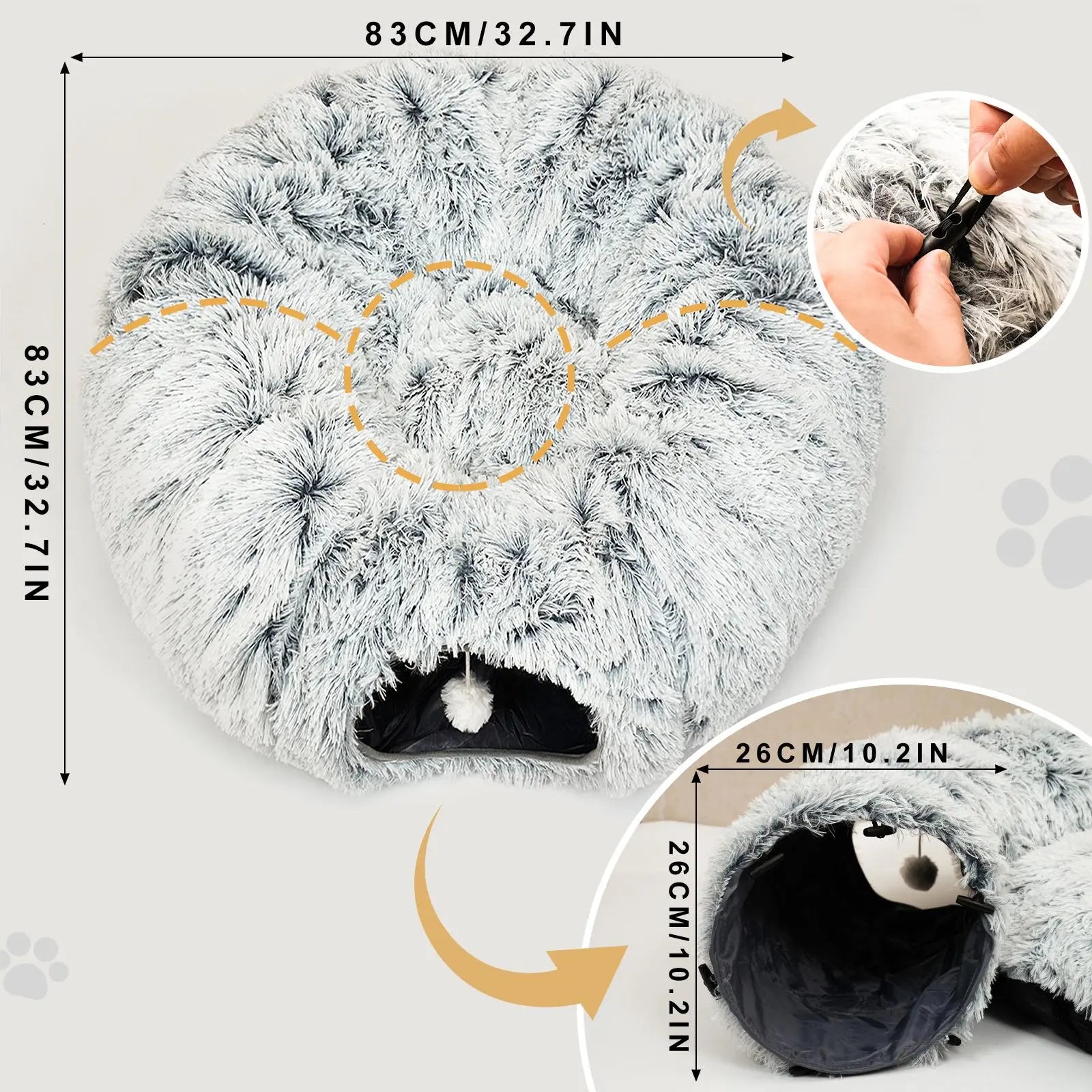 Winter Warm Pet Bed, Cozy Kitten Condo, 2-In-1 Foldable Cat Kittens Tunnel & Bed, Warm Plush Cat Bed with Hanging Ball & Tunnel Buckle, Pet Supplies for Indoor & Outdoor Use #GLOBAL PICKS