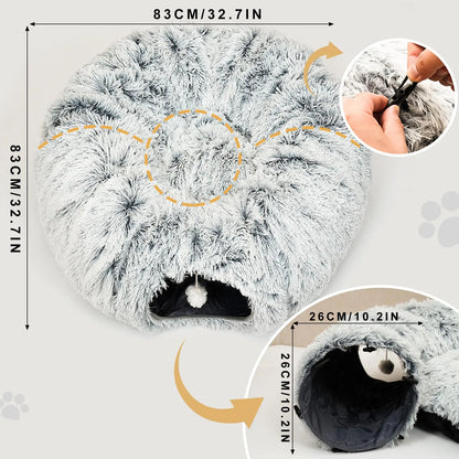 Winter Warm Pet Bed, Cozy Kitten Condo, 2-In-1 Foldable Cat Kittens Tunnel & Bed, Warm Plush Cat Bed with Hanging Ball & Tunnel Buckle, Pet Supplies for Indoor & Outdoor Use #GLOBAL PICKS