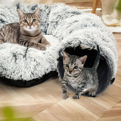 Winter Warm Pet Bed, Cozy Kitten Condo, 2-In-1 Foldable Cat Kittens Tunnel & Bed, Warm Plush Cat Bed with Hanging Ball & Tunnel Buckle, Pet Supplies for Indoor & Outdoor Use #GLOBAL PICKS