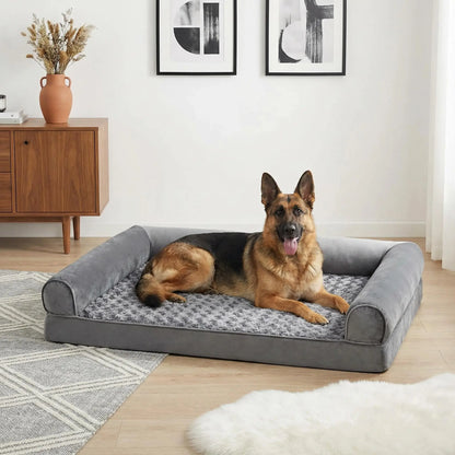 BFPETHOME Orthopedic Memory Foam Dog Bed - 42X30X6.5In Plush Beds with High-Density Egg-Crate Foam, Snap-On Fleece Cover, Certipur-Us Certified, Animal-Safe, Durable, Water-Resistant Washable, Non-Skid Bottom for Senior Dogs over 80 Lbs, Joint Relief
