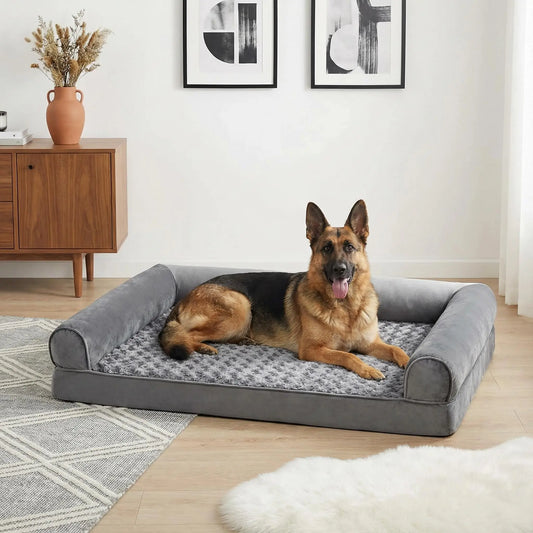 BFPETHOME Orthopedic Memory Foam Dog Bed - 42X30X6.5In Plush Beds with High-Density Egg-Crate Foam, Snap-On Fleece Cover, Certipur-Us Certified, Animal-Safe, Durable, Water-Resistant Washable, Non-Skid Bottom for Senior Dogs over 80 Lbs, Joint Relief