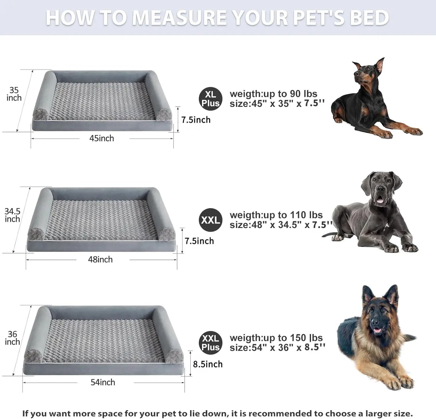 BFPETHOME Orthopedic Memory Foam Dog Bed - 42X30X6.5In Plush Beds with High-Density Egg-Crate Foam, Snap-On Fleece Cover, Certipur-Us Certified, Animal-Safe, Durable, Water-Resistant Washable, Non-Skid Bottom for Senior Dogs over 80 Lbs, Joint Relief