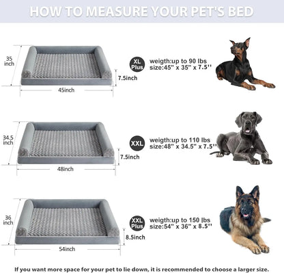 BFPETHOME Orthopedic Memory Foam Dog Bed - 42X30X6.5In Plush Beds with High-Density Egg-Crate Foam, Snap-On Fleece Cover, Certipur-Us Certified, Animal-Safe, Durable, Water-Resistant Washable, Non-Skid Bottom for Senior Dogs over 80 Lbs, Joint Relief