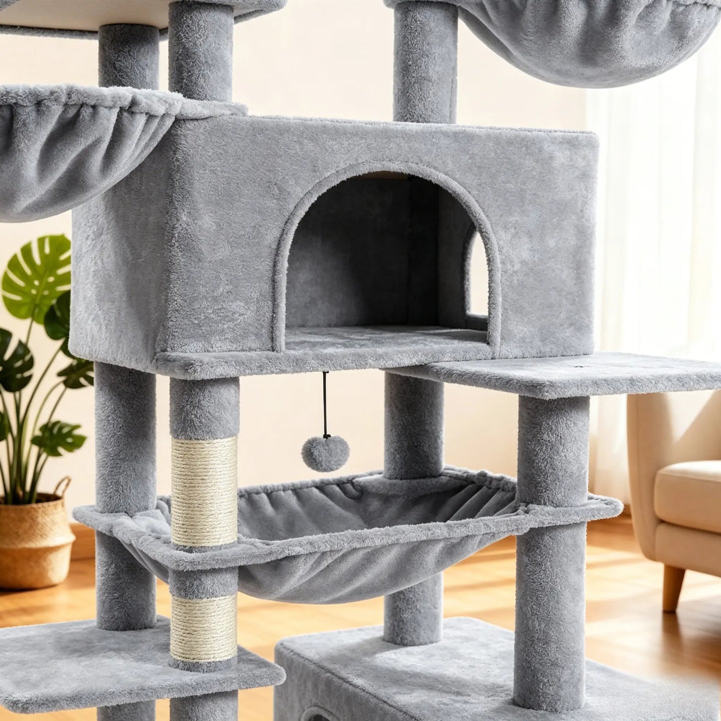 Large Multi-Level Cat Tree Tower - Indoor Pet Activity Center with Sisal Scratching Posts, Cozy Condo, Soft Hammocks, and Perches for Multiple Felines