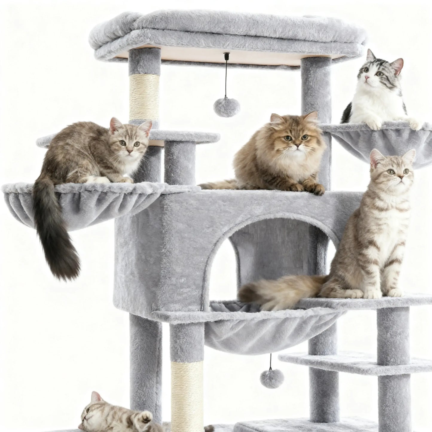 Large Multi-Level Cat Tree Tower - Indoor Pet Activity Center with Sisal Scratching Posts, Cozy Condo, Soft Hammocks, and Perches for Multiple Felines