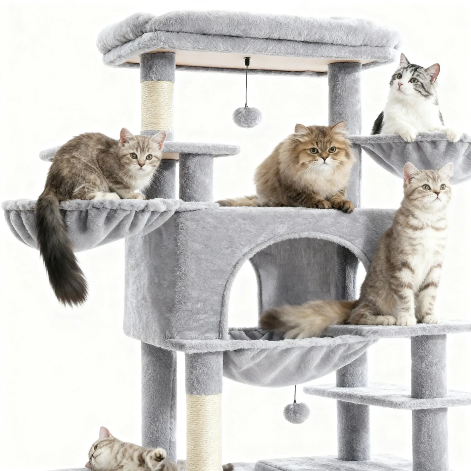 Large Multi-Level Cat Tree Tower - Indoor Pet Activity Center with Sisal Scratching Posts, Cozy Condo, Soft Hammocks, and Perches for Multiple Felines