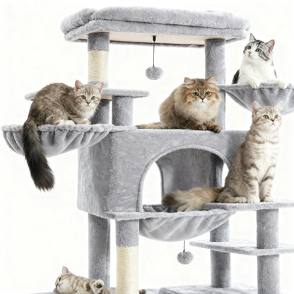 Large Multi-Level Cat Tree Tower - Indoor Pet Activity Center with Sisal Scratching Posts, Cozy Condo, Soft Hammocks, and Perches for Multiple Felines
