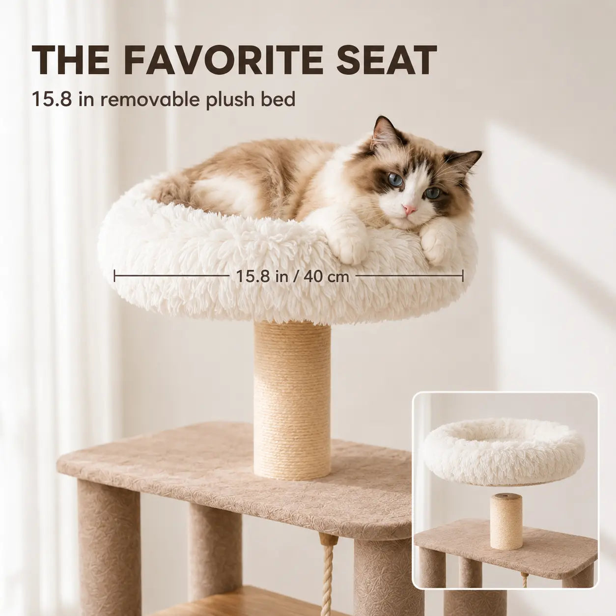 Modern White Cat Tree Tower for Indoor Cats, 61-Inch Multi-Level Cat Furniture with Plush Top Perch, Cozy Hammock, Spacious Cat Condo & Natural Sisal Scratching Posts, Stable Stylish Cat Tower for Adult Cats & Kittens