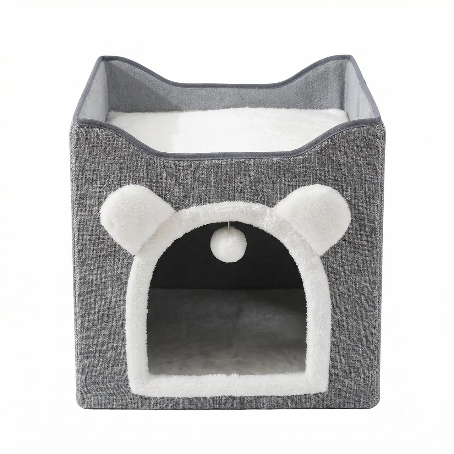 Foldable Cat House for Indoor Cats, 2-Story Cat Cube Condo with Built-In Sisal Scratching Pad & Hanging Toy Ball, Sturdy Cat Bed Hideaway Apartment Box for Large Cats up to 30 Lbs round Window