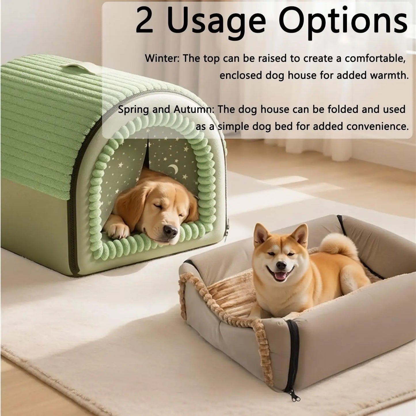Classic Fabric Dog Bed - Detachable Shelter, Soft Machine Washable Tent Design, Compact & Portable Lightweight Indoor Hideaway for Small Dogs, Bedroom & Living Room Use