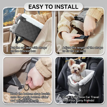 PETSFIT Center Console Dog Car Seat with Safe Protection Hooks, Pet Car Seat with Upgraded Safety Tethers, Washable Cushion, Console Dog Car Seats for Small Dogs up to 10 Lbs (Grey)