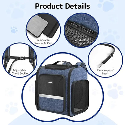 Pawtners Expandable Cat Backpack with Tunnel, Buckle, Ergonomic Design, Anti-Scratch Material, 43"L X 12.6"W X 15"H for Easy Outdoor Travel & Adventure
