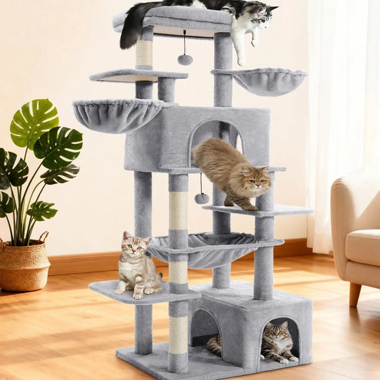 Large Multi-Level Cat Tree Tower - Indoor Pet Activity Center with Sisal Scratching Posts, Cozy Condo, Soft Hammocks, and Perches for Multiple Felines