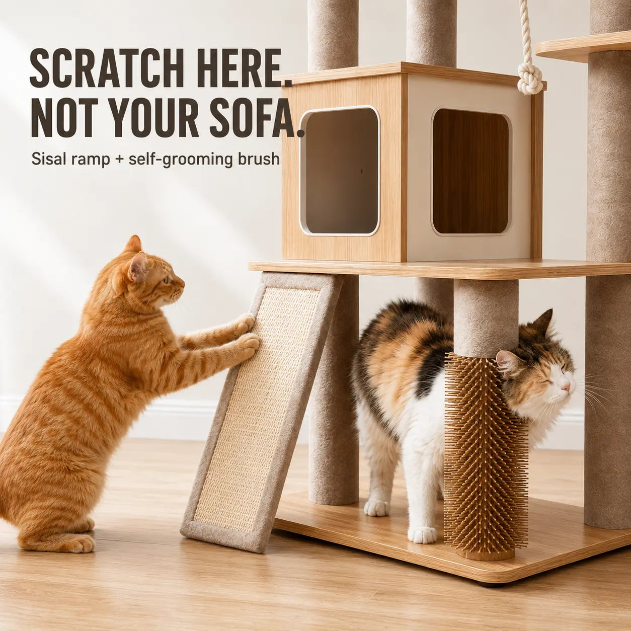 Modern White Cat Tree Tower for Indoor Cats, 61-Inch Multi-Level Cat Furniture with Plush Top Perch, Cozy Hammock, Spacious Cat Condo & Natural Sisal Scratching Posts, Stable Stylish Cat Tower for Adult Cats & Kittens