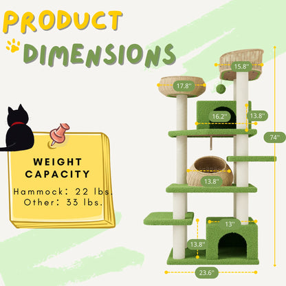 MUTICOR 57/74/81-Inch Cat Tree Tower with Wicker Baskets & Plush Lamb Wool Perches #Tiktokshopdealsforyoudays#Dealsforyoudays#Summervibes#Summergarden