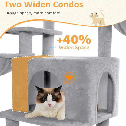 Large Multi-Level Cat Tree Tower - Indoor Pet Activity Center with Sisal Scratching Posts, Cozy Condo, Soft Hammocks, and Perches for Multiple Felines